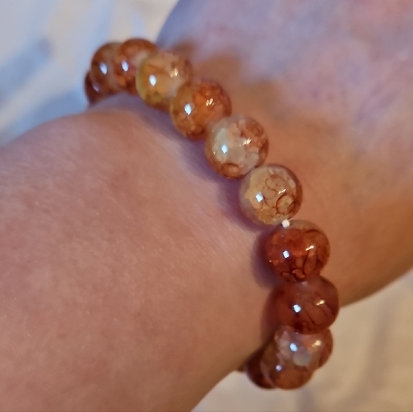 Red/Gold Quartz Beaded Bracelet, New! - Picture 2 of 2